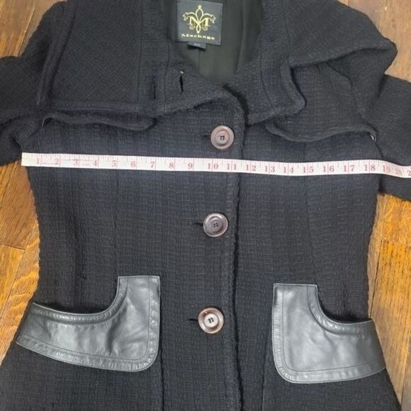 MACKAGE Black Wool With Leather Trim Woman's Peacoat size Large - Picture 6 of 14